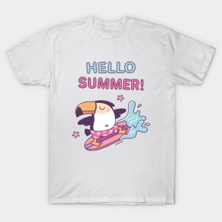 Hello Summer, Cute Toucan Surfing The Waves T-Shirt